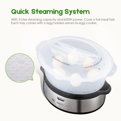  A/C Food Steamer For Cooking, 800W Electric Vegetable BPA-Free with Timer and 3 Tier Stackable Baskets, Pot Cooker Built-in Egg Holders Rice Bowl, 9.5 Quart, White, 4401, 10.74x10.