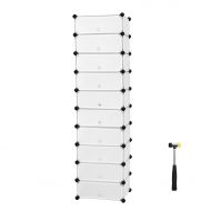 SONGMICS 10-Tier Shoe Rack,Plastic Cube Storage Organizer Units,DIY Modular Closet Cabinet with Doors, Includes Rubber Mallet and Anti-Tipping Device, White ULPC10W