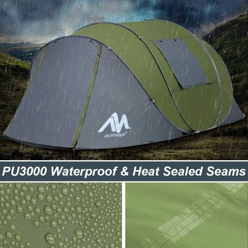  [아마존베스트]ayamaya Pop Up Tents with Vestibule for 4 to 6 Person - Double Layer Waterproof 3 Season Easy Setup Big Family Camping Tent - Ventilated Mesh Windows Quick Ez Set Up Dome Popup Ten