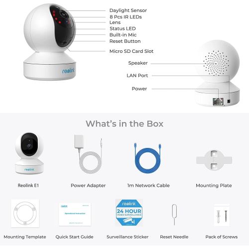  [아마존베스트]Wireless Security Camera, Reolink E1 3MP HD Plug-in Indoor WiFi Camera for Home Security, Pan Tilt Baby Monitor/Pet Camera, Night Vision, Works with Alexa/Google Assistant