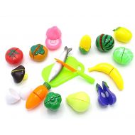 Fruit & Vegetables Hook & Loop Playset - 30 Piece Set - Includes Toy Knife, Cutting Board and 14 Segmented Fruits and Veggies - By Dazzling Toys