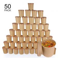 PROFUNPAK Take Out Food Containers/Soup Containers Disposable, Kraft, Deli Food storage with Airtight Lids, Stackable Pails 50 Packs. (32 OZ(50Pack with lid))