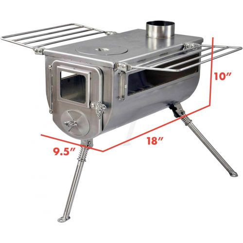  WINNERWELL Woodlander Double-View Large Tent Stove Portable Wood Burning Tent Stove for Tents, Shelters, and Camping 1500 Cubic Inch Firebox Stainless Steel Construction Includes C