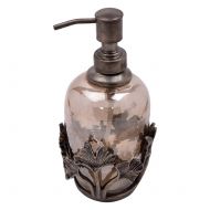 Decozen The Gingko Collection Glass Soap Dispenser in Brown Luster Finish Antique Brass Finished Base and Gingko Leaf Elements for Oil Lotions Liquid Soaps Vintage Soap Dispenser