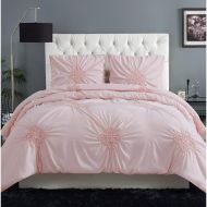 2 Pc Textured Ruched Solid Color Pretty Pink Queen Comforter Set Beautiful Medallion Floral Design Pinch Pleat Comforter Set Gorgeous Stunning Look Refreshing-View Hypoallergenic G