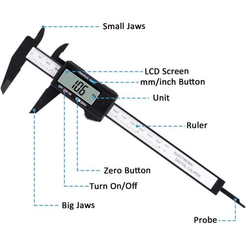  [아마존베스트]Digital Caliper, Adoric 0-6 Calipers Measuring Tool - Electronic Micrometer Caliper with Large LCD Screen, Auto-Off Feature, Inch and Millimeter Conversion