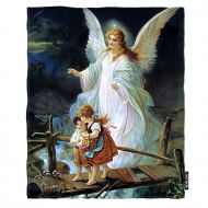 Moslion Soft Cozy Throw Blanket Guardian Angel and Children Crossing Bridge Fuzzy Warm Couch/Bed Blanket for Adult/Youth Polyester 60 X 80 Inches(Home/Travel/Camping Applicable)