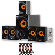 [아마존베스트]Acoustic Audio by Goldwood Acoustic Audio AA5170 Home Theater 5.1 Bluetooth Speaker System with FM and 5 Extension Cables, Black