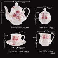 [아마존베스트]GUANGYANG GY Guangyang 15pcs Porcelain Tea Set(Rose Flower Decal),Pumpkin Teapot with 6 Cups and 6 Saucers (Holiday Word Design)