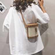 YUANLIFANG Fashion Hasp Leather Bucket Beach Bag for Women Straw Totes Bag Summer Bags Women Handbag Rattan Shoulder Bags Female