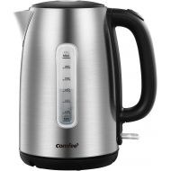 COMFEE Stainless Steel Cordless Electric Kettle. 1500W Fast Boil with LED Light, Auto Shut-Off and Boil-Dry Protection. 1.7 Liter