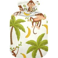 Water Bags Foot Warmer with Velvet Cover 1 Liter fashy ice Pack for Injuries, Hand & Feet Warmer Seamless Pattern Monkey Palm Tropical