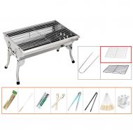 Three drops of water Barbecue Grill，Portable Stainless BBQ Tool Set for Outdoor Cooking Camping Hiking Picnics 1-8 People (Color : Silver)