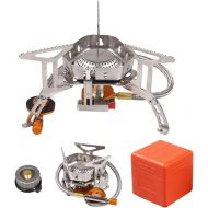 DZRZVD Windproof Portable Backpacking Stove Burner with Piezo Ignition,Stove Adapter,Plastic Storage Box,Strong Firepower ,Lightweight,Propane Butane Stove for Indoor Outdoor Campi