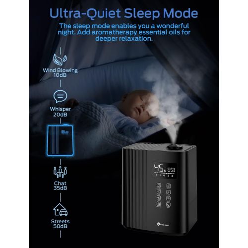  [아마존베스트]Elechomes SH8830 Humidifier, 6.5L(1.72Gal) Top Fill Warm and Cool Mist Humidifiers for Bedroom with Remote Control, 700 ml/h Max, Auto & Sleep Mode, 360° Nozzle, Auto Shut-Off, Bla