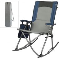 PORTAL Folding Camping Rocking Chairs Outdoor Patio Rocker Recliner Chairs with High Back Hard Armrest Support 300 lbs, Blue