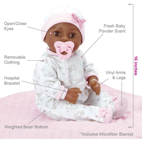 아도라 베이비 Adora Adoption Baby Hope 16 Inch Vinyl Girl Newborn Weighted Soft Cuddle Body Baby Doll Toy Gift Set with Open Close Blue Eyes for 3 Year old kids and up