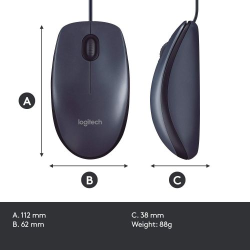 로지텍 Logitech M100 Wired USB Mouse, 3-Buttons, 1000 DPI Optical Tracking, Ambidextrous PC/Mac/Laptop, Black