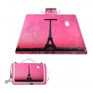 FunnyCustom Picnic Blanket Paris Pink Sunset Outdoor Blanket Portable Moisture Proof Picnic Mat for Beach Camping