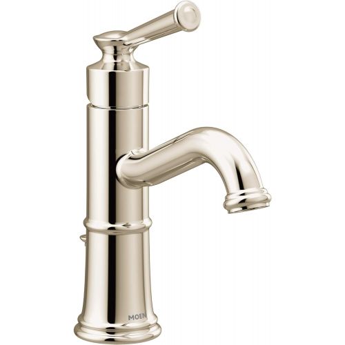  Moen 6402NL Belfield One-Handle Bathroom Sink Faucet with Drain Assembly and Optional Deckplate, Polished Nickel