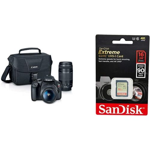 캐논 [아마존베스트]Canon EOS REBEL T7 EF18-55mm + EF 75-300mm Double Zoom KIT and SanDisk 16GB Extreme SDHC UHS-I Memory Card