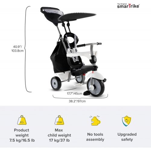  [아마존베스트]smarTrike Vanilla Plus Toddler Tricycle for 1,2,3 Year Olds - 4 in 1 Multi-Stage Trike, Black & White