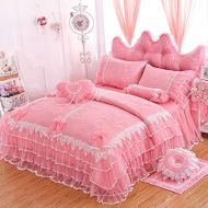 LELVA Girls Bedding Set Ruffle Lace Bedding Set Bedding Set Beautiful Princess Wedding Bedding Set (Twin, Pink)
