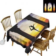 Kangkaishi Yoga Easy to Care for Leakproof and Durable Long tablecloths Outdoor Picnic Silhouette Doing Yoga in Old Ancient Temple at Orange Sunset Mental Meditative W54 x L108 Inch Multicolo