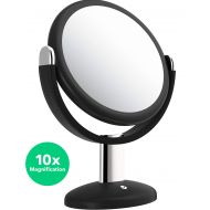 Vremi 10x Magnified Vanity Mirror - 7 Inch Round Makeup Cosmetic Mirror for Bathroom or Bedroom Table Top - Portable Double Sided Glass Mirror Stand with 360 Degree Swivel - Black