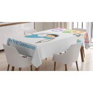 BMALL Cotton Linen Tablecloth Boy First Communion Writing Sign Grapes Chalice Bread Candle Fish Wings Artwork Table Cover for Kitchen Dinning Tabletop Decoration 60X120inch