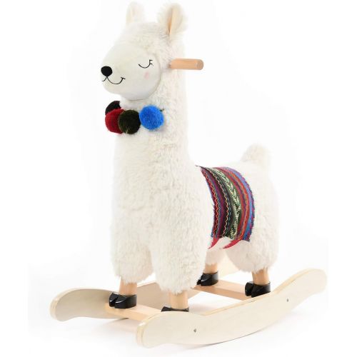  labebe - Baby Rocking Horse Wooden, Plush Stuffed Rocking Animals White, Kid Ride on Toys for 1-3 Years Old, Llama Rocking Horse for Girl&Boy, Toddler/Infant Rocker for Nursery, Ki