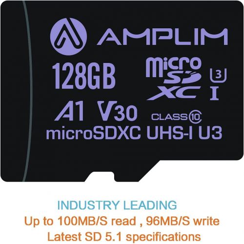  Amplim Micro SD Card 128GB, Extreme High Speed MicroSD Memory Plus Adapter, MicroSDXC SDXC U3 Class 10 V30 UHS-I TF Nintendo-Switch, Go Pro Hero, Surface, Phone Galaxy, Camera Secu
