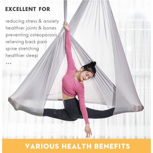  [아마존베스트]TESLANG Aerial Yoga Swing, Aerial Silks Yoga Hammock, Antigravity Yoga Swing Set with 2 Extension Straps Daisy Chains & O-Ring, Flying Yoga Trapeze, 5M x 2.8M