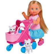 Simba 105733348 Evi Love Cat Buggy with Two Cats in Cat Buggy Removable Bag Accessories Dressing Doll 12 cm for Children from 3 Years
