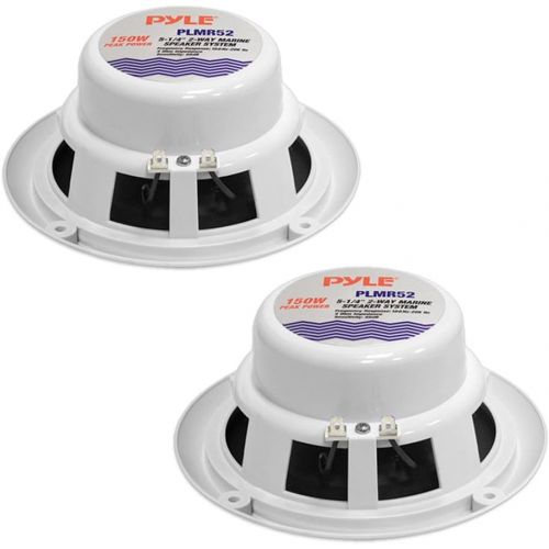  Pyle 5.25 Inch Dual Marine Speakers - 2 Way Waterproof and Weather Resistant Outdoor Audio Stereo Sound System with 150 Watt Power, Cloth Surround and Low Profile Design - 1 Pair - PLMR