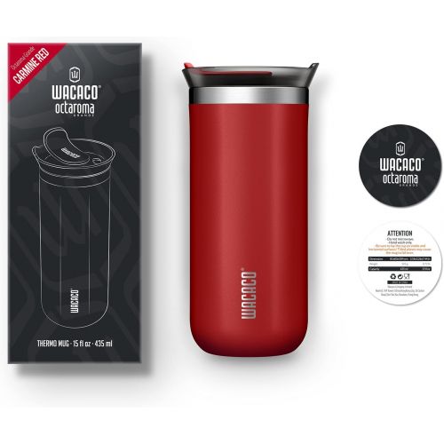  WACACO Octaroma Lungo Vacuum Insulated Coffee Mug, Double-wall Stainless Steel Travel Tumbler With Drinking Lid, 10 fl oz(300ml)， Carmine Red