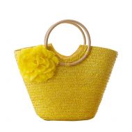 Sugoishop Straw Bag Natural Chic Hand-Woven Handle Ring Toto Large Casual Beach Rose Flower Handbags for Women (Color : Yellow)