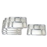 King International 100% Stainless Steel Six in one Dinner Plate Six sections divided plate Six section plate -Set of 6 Mess Trays Great for Camping, 36.8 cm