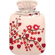 Large Water Bottle with Soft Cover 2L fashy Shoulder ice Pack for Hot and Cold Therapies Abstract Branches Hearts Flowers Birds