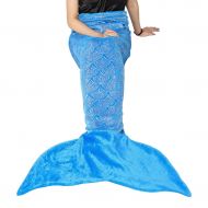 LANGRIA Mermaid Tail Blanket for Adults and Children Soft Warm All Season Snuggle Sleeping Life-Like Little Mermaid Glittering Flannel Throw Blanket for Bed Sofa Couch (60 x 25 inc