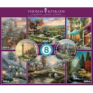 Ceaco Thomas Kinkade 8 in 1 Multipack Jigsaw Puzzle Bundle Set (2) Round 300, (4) 550, (1) 750, (1) 1000 Pieces, Kids and Adults