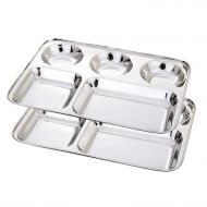 Bignay Stainless Steel Rectangular 5-Compartment Divided Plates/Cafeteria Food Trays Pack of 2