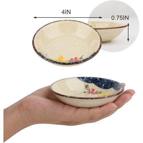  [아마존베스트]Beautyflier Set of 4 Ceramic Sauce Dish Soy Sauce Dipping Bowls Appetizer Plates Side Dishes Serving Dish Japanese Style Dinnerware Set (Fish Pattern(3.75inch))