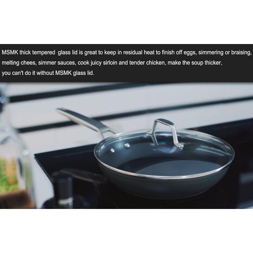  MSMK 12-inch Large Nonstick Frying Pan with Lid, Stay-Cool Handle, Titanium and Diamond Non Stick Coating From USA, 4mm Stainless Steel Base Induction Compatible, Oven Safe, Dishwa