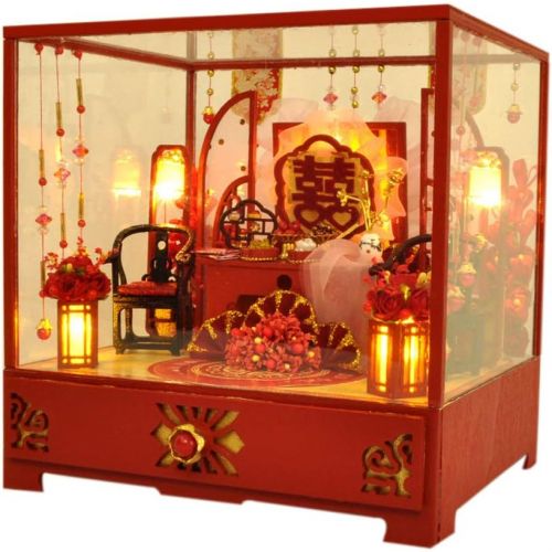 WYD Chinese Wedding Scene Jewelry Box, Wooden DIY Assembled Dollhouse Kit, Scene Building Model for Birthdays and Festive Gifts for Loved Ones and Friends