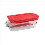 [아마존베스트]Pyrex Basics 2 Quart Glass Oblong Baking Dish with Red Plastic Lid - 7 inch x 11 Inch by Pyrex