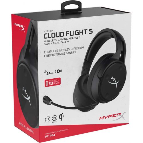  HyperX Cloud Flight S - Wireless Gaming Headset, 7.1 Surround Sound, 30 Hour Battery Life, Qi Wireless Charging, Detachable Microphone with LED Mute Indicator, Compatible with PC &