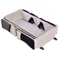 USA_BEST_SELLER 3 in 1 Portable Baby Diaper Bag Beige Multi-Function Infant Travel Bassinet Carseat Bag Crib