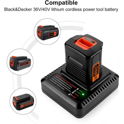  Energup LBX2040 LBXR36 Replacement Black and Decker 40Volt Lithium Battery LBXR2036 LST540 LBX1540 LST136W, with 1Pack LCS40 LCS36 Fast Charger for Black Decker 40V Battery Charger