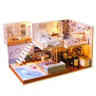 Binory 3D Wooden DIY Miniature Met You Art Duplex Apartment with Furniture LED House,Hand-assembled Villa Model Creative Gifts,DIY Miniature Dollhouse Kit,Creative Valentines Day G
